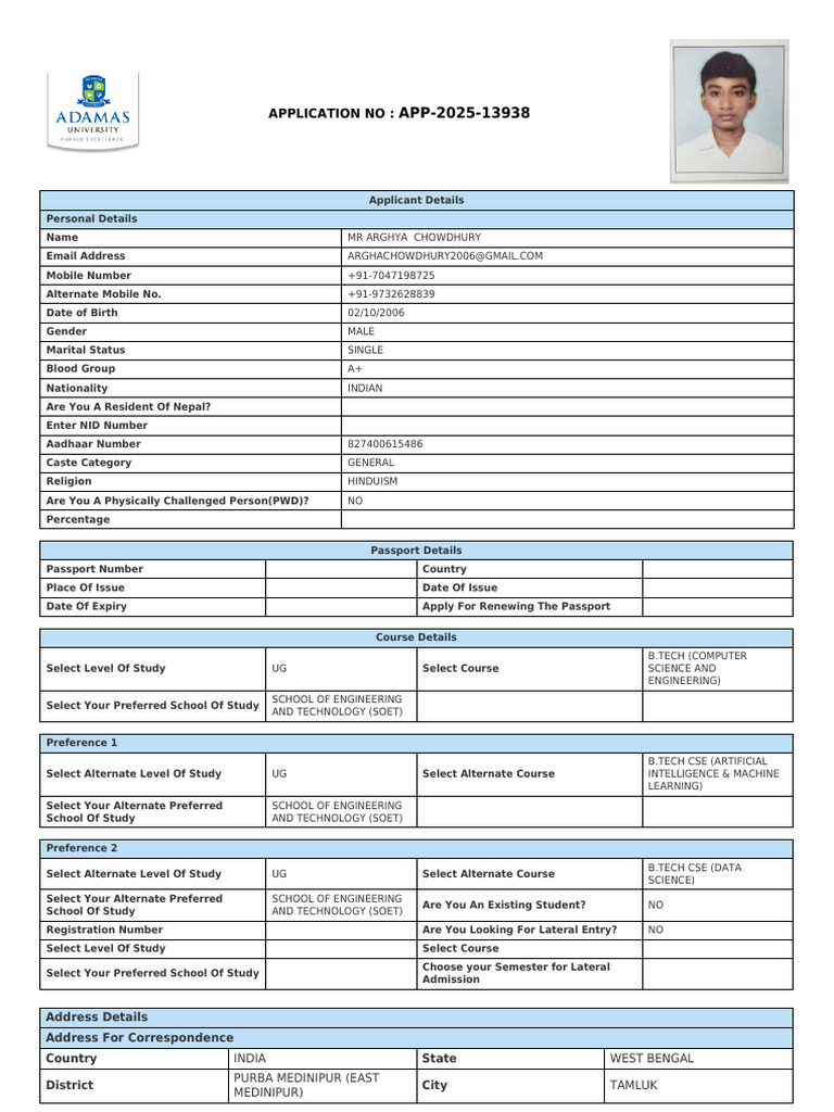 Application Form APP 2025 13938 | PDF