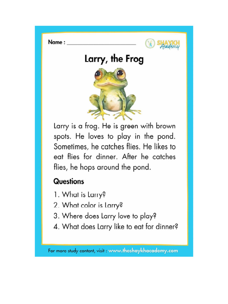 Beginner Reading Comprehension Frog | PDF