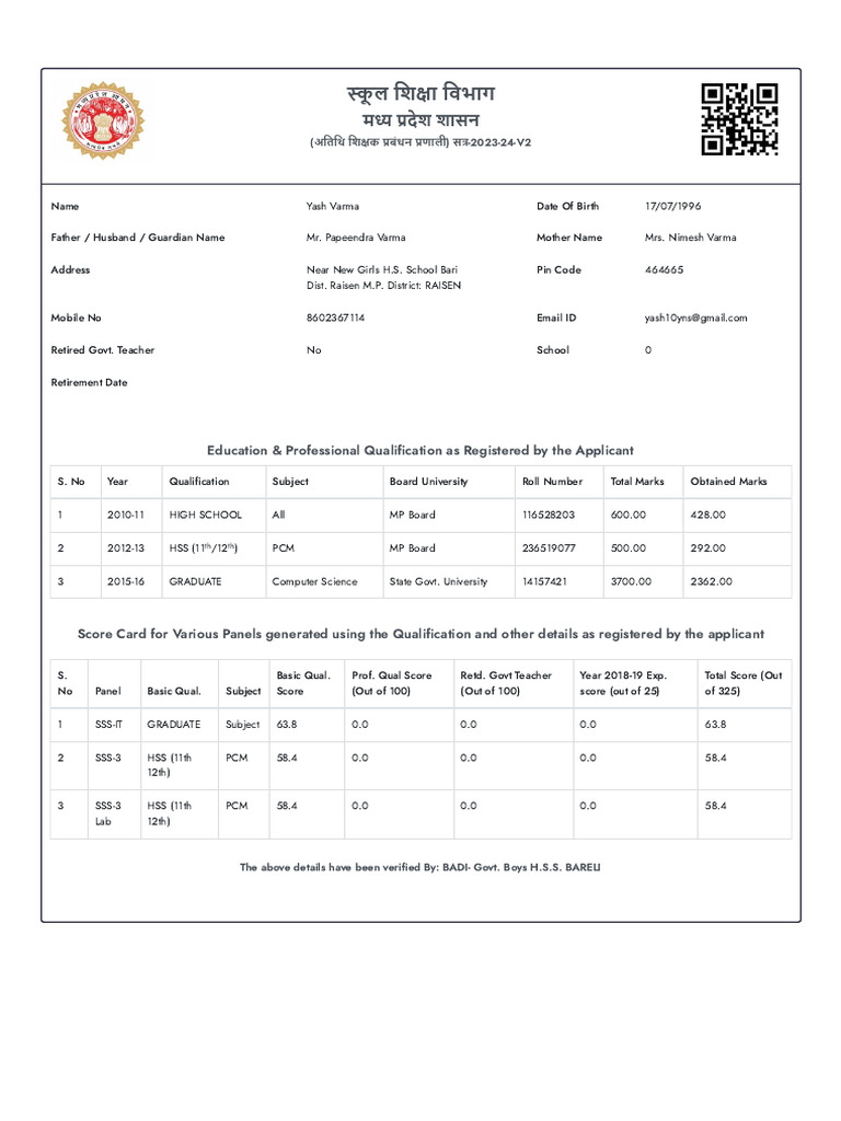 GFMS Score Card for Yash Varma | PDF | Access Control | Authentication