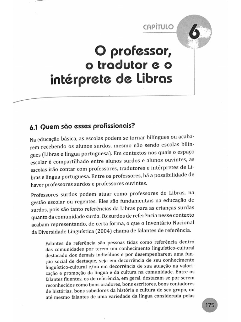 Cap. 6 - O Professor, o Tradutor e o Intérprete de Libras | PDF