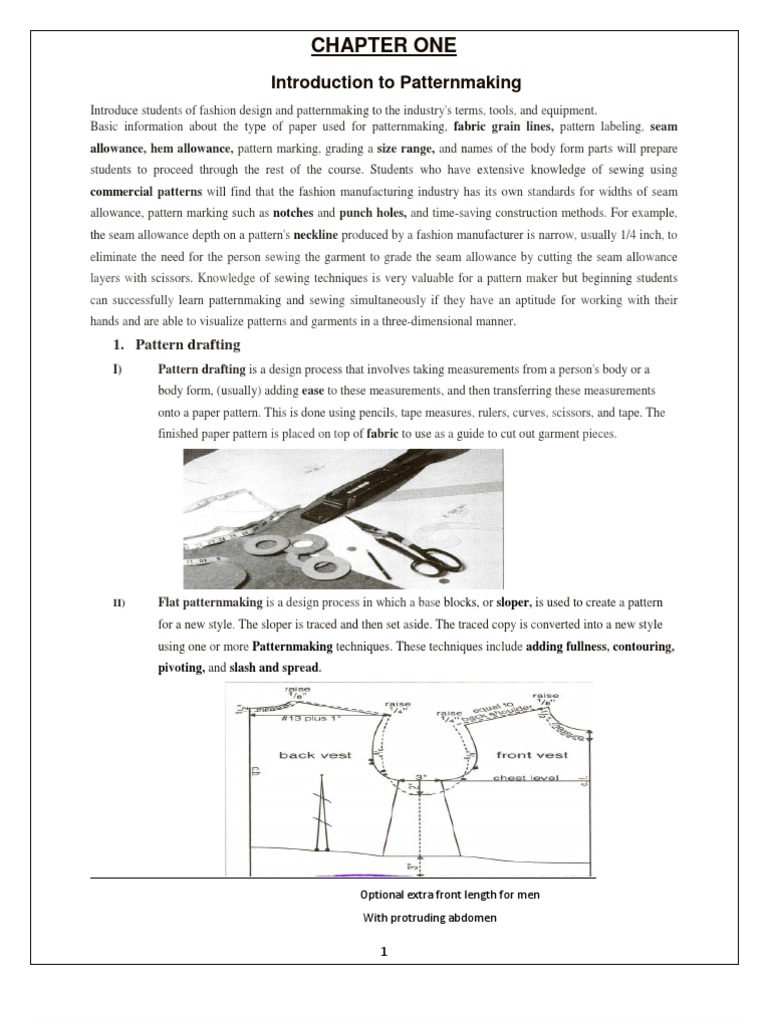Hid Pattern Making IIMens Handout 1 PDF Seam (Sewing) Clothing