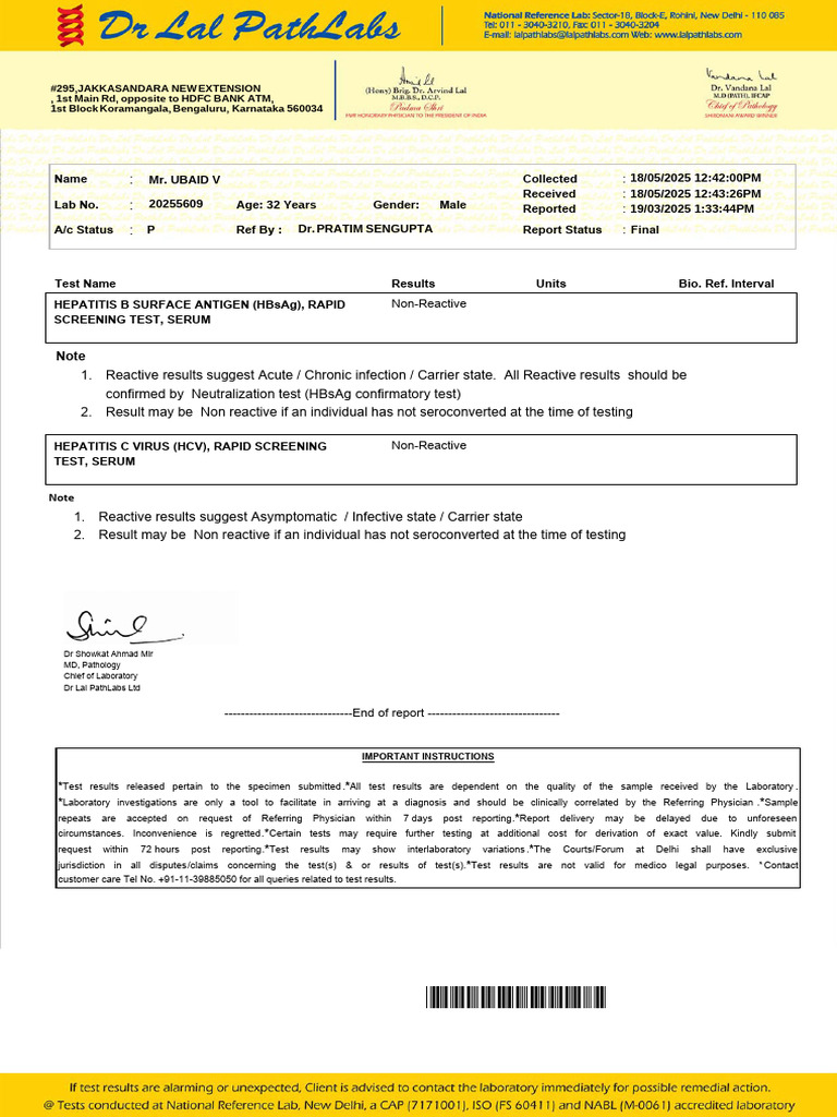 Hepatitis B & C Test Results Report | PDF | Hepatitis | Hepatitis C