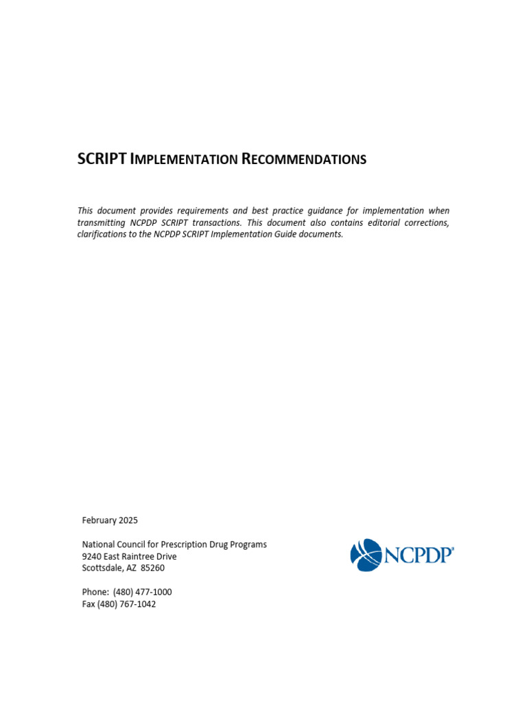 NCPDP SCRIPT Implementation Guide | PDF | Medical Prescription ...