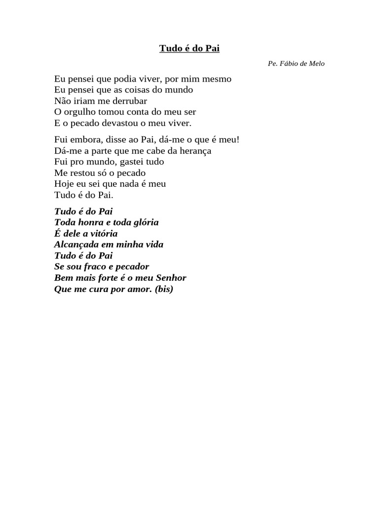 Letra da música "Tudo é do Pai" | PDF