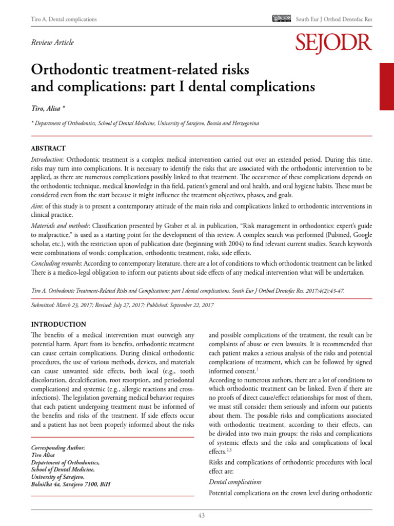 Orthodontic Treatment-Related Risks and Complications: Part I Dental ...