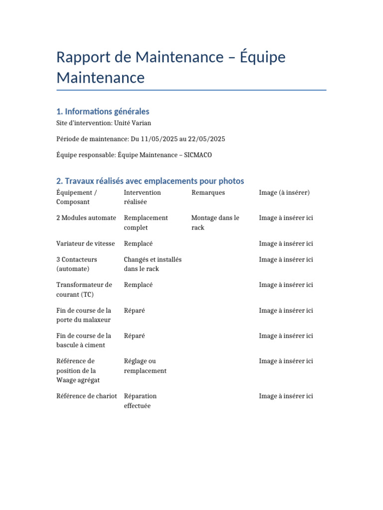 Rapport de Maintenance SICMACO 2025 | PDF
