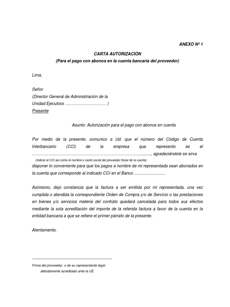 Modelo De Carta Autorizacion Pago Bancos Presupuesto