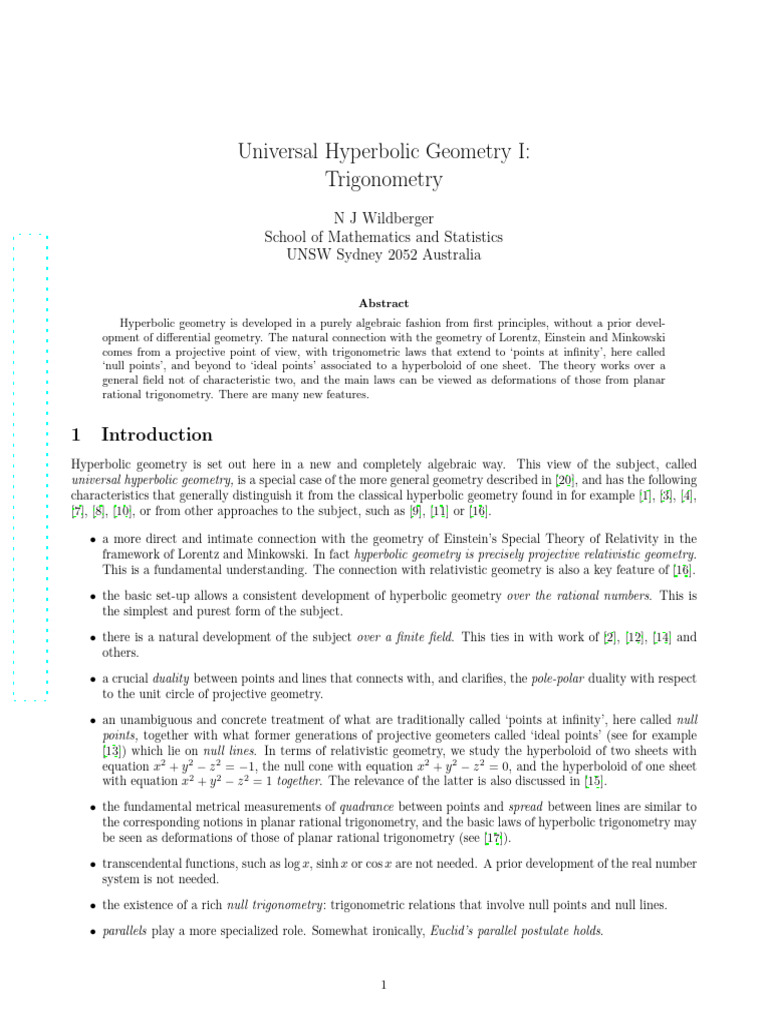 Hyperbolic Geometry: Algebraic Foundations | PDF | Geometry | Triangle