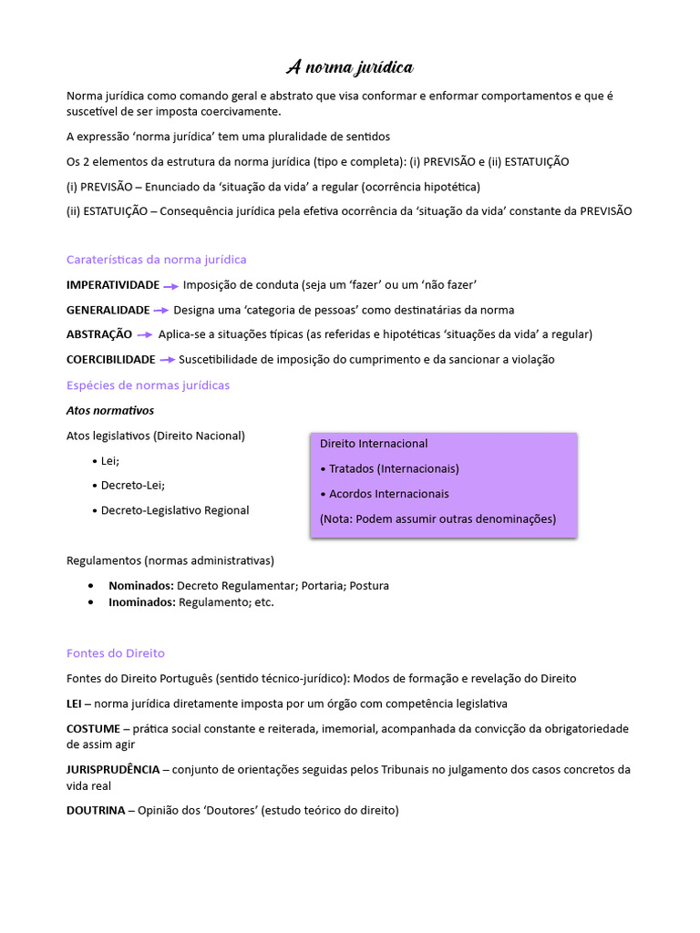 Estrutura e Características da Norma Jurídica | PDF | Fontes do Direito ...