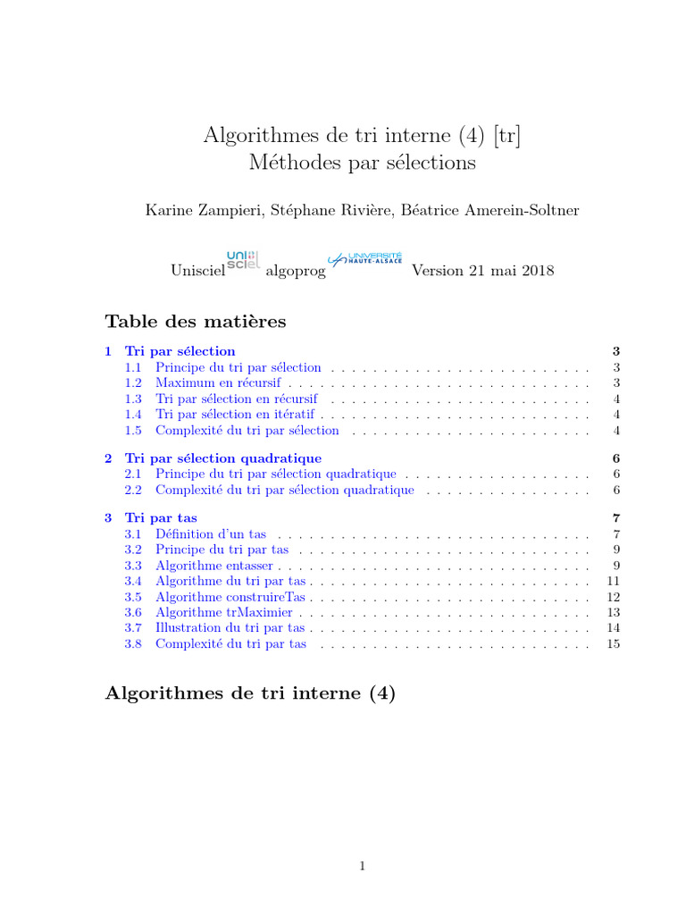 Algorithmes de tri : sélection et tas | PDF | Mathématiques appliqués ...