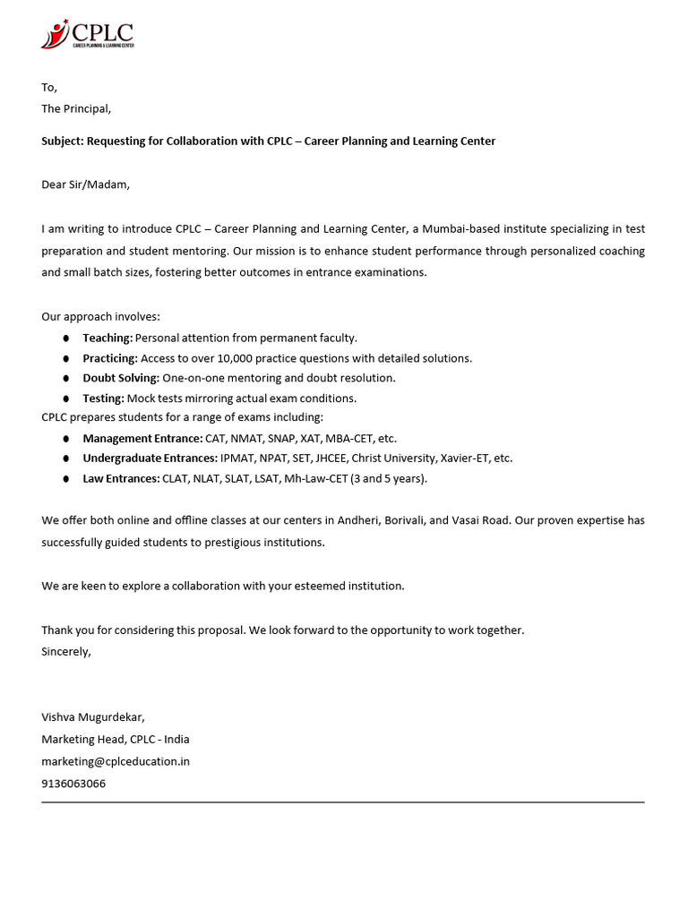 Collaboration Proposal with CPLC | PDF