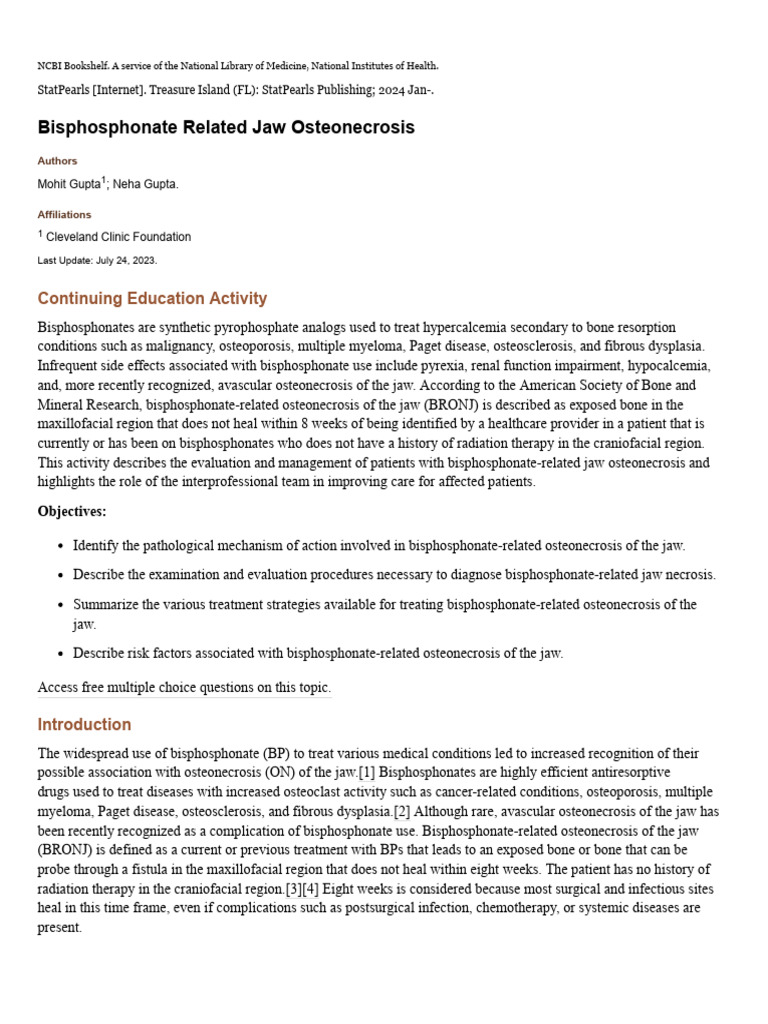 Bisphosphonate-Related Jaw Osteonecrosis | PDF | Diseases And Disorders ...