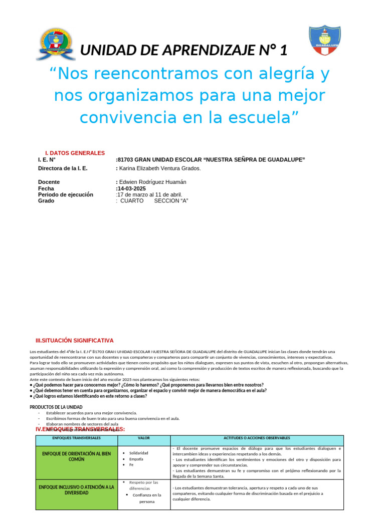 4° Unidad de Aprendizaje 1 | PDF | Geometría | Datos