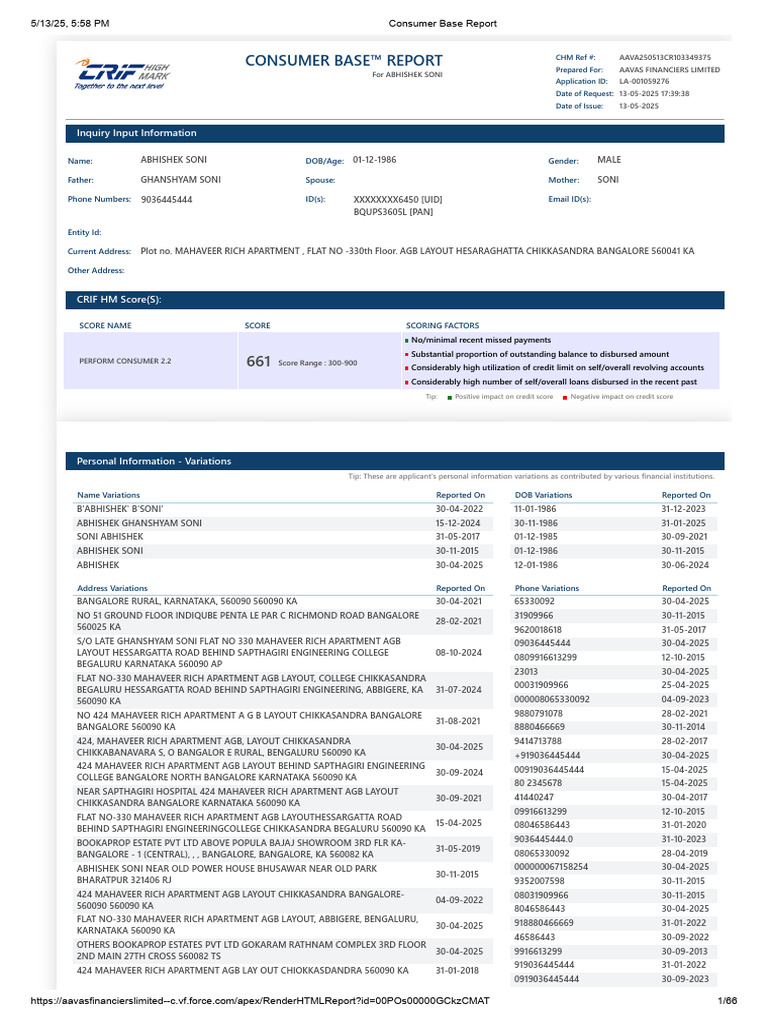 Consumer Credit Report for Abhishek Soni | PDF | Credit | Finance ...