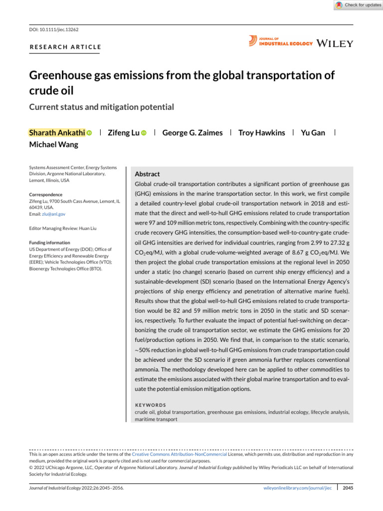 Greenhouse gas emissions from the global transportation of crude oil ...