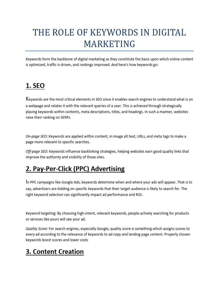 Importance of Keywords in Digital Marketing | PDF | Search Engine ...