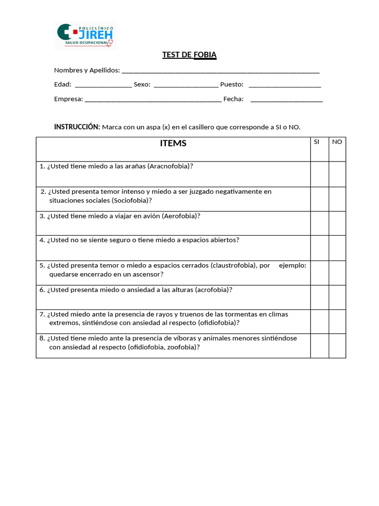 Test de Fobias: Evaluación de Miedos | PDF