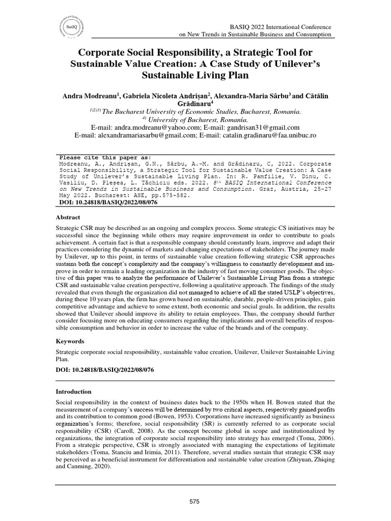 Unilever's CSR and Sustainable Value Creation | PDF | Corporate Social ...