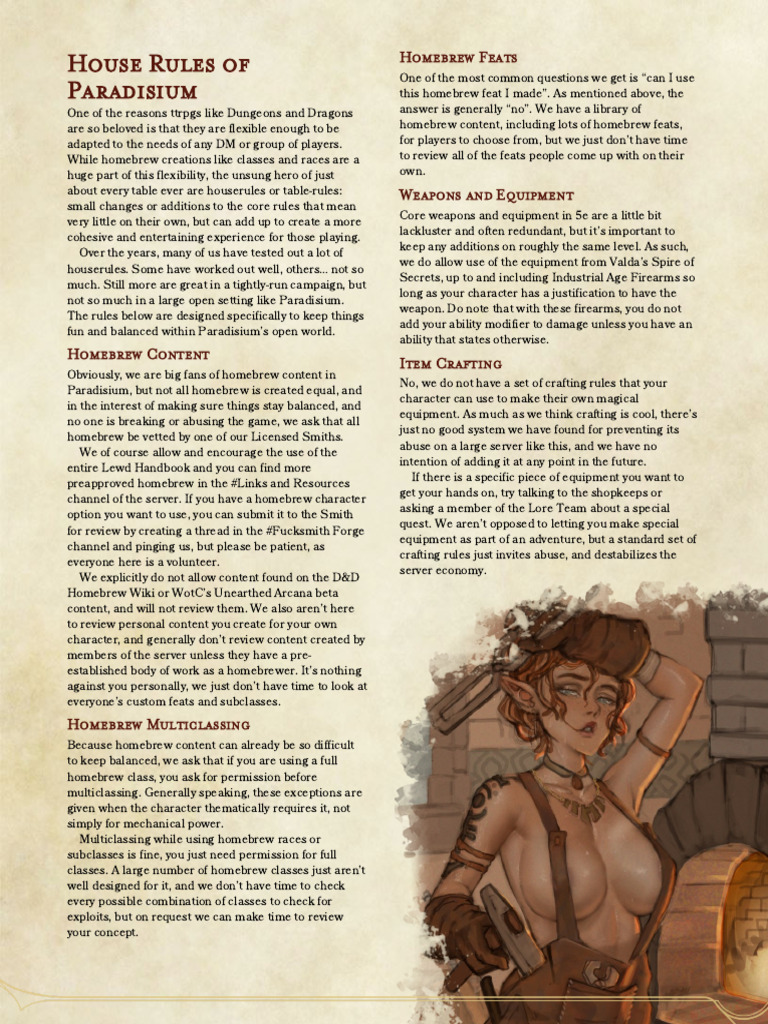 Paradisium House Rules Overview | PDF | Fantasy Role Playing Games ...