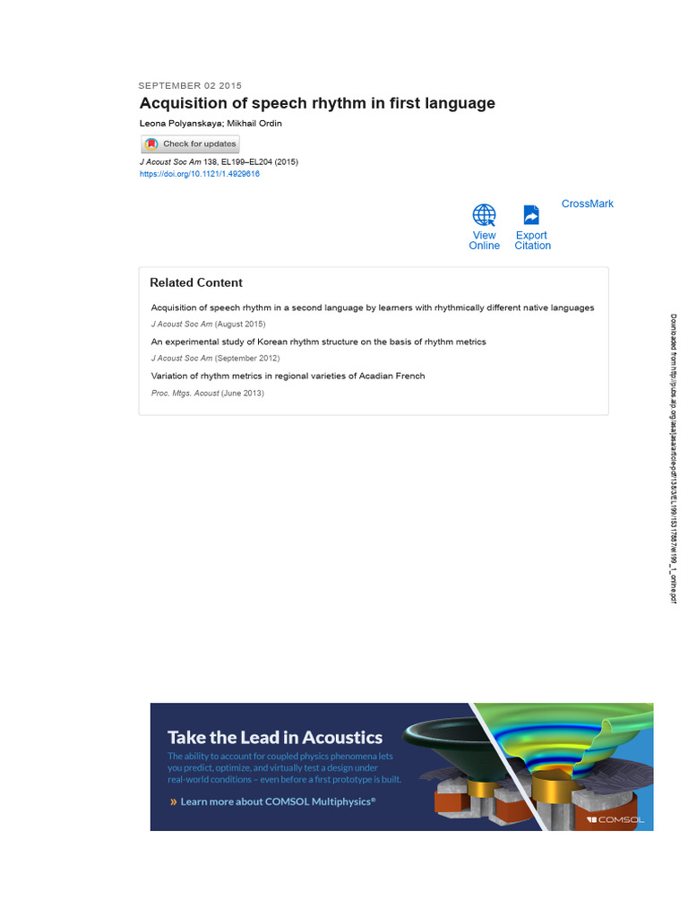Speech Rhythm Acquisition in Children | PDF | Second Language ...