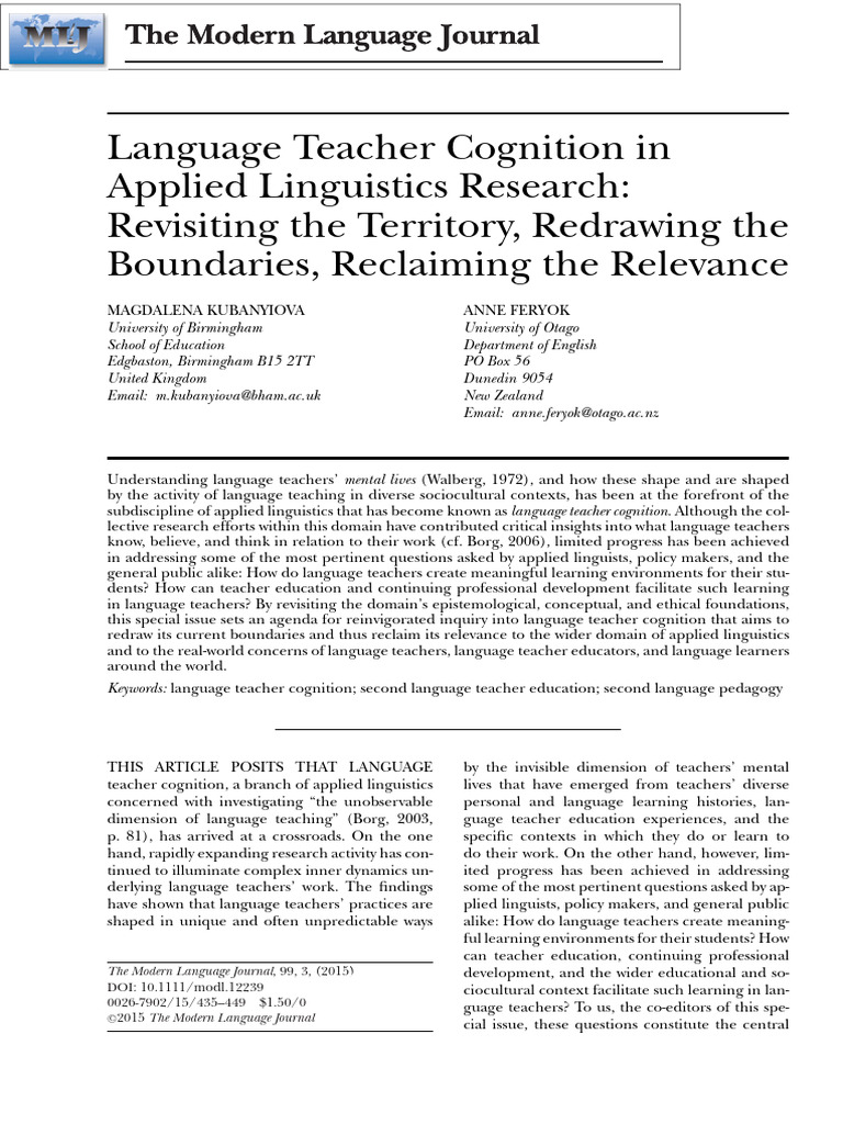 Language Teacher Cognition Insights | PDF | Mind | Epistemology