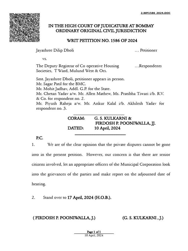 Bombay High Court Writ Petition 1586/2024 | PDF