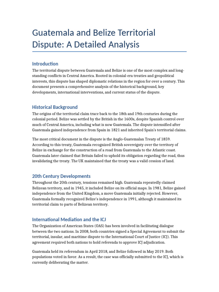 Guatemala-Belize Territorial Dispute Analysis | PDF | Belize ...