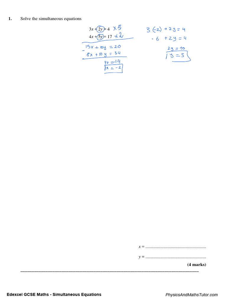 Simultaneous Equations Practice Problems | PDF | Mathematics | Student ...