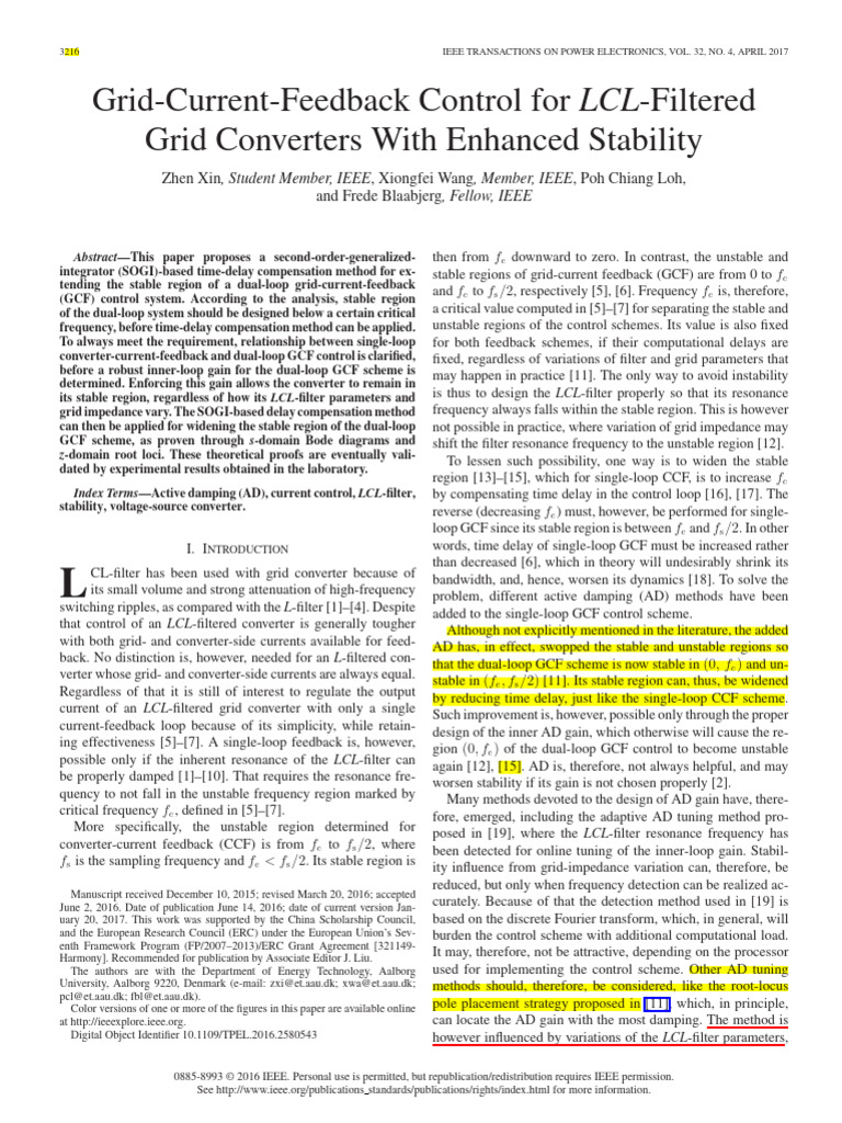 Grid-Current-Feedback Control For LCL-Filtered Grid Converters With ...