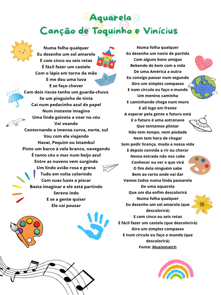 Letra da Música Aquarela - Toquinho | PDF | Céu