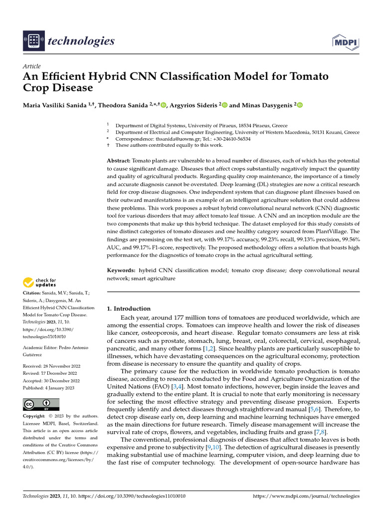Hybrid CNN Model for Tomato Disease Detection | PDF | Deep Learning ...