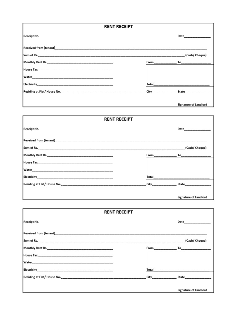 RENT RECEIPT Blank | PDF | Landlord | Leasehold Estate