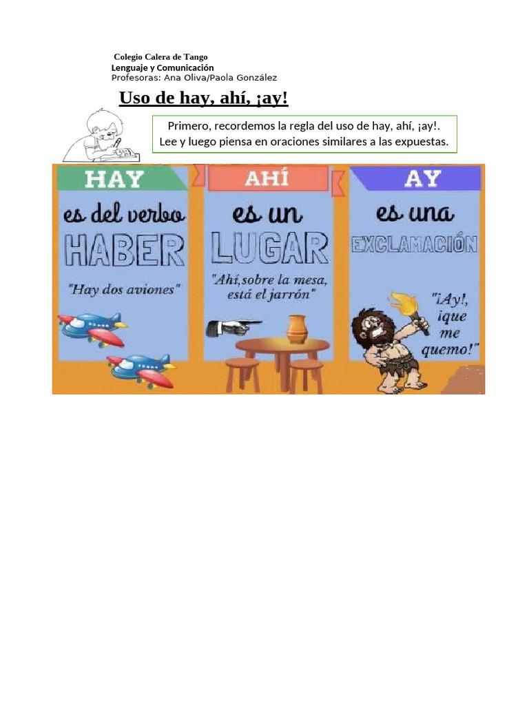 Uso de hay, ahí, ¡ay! en Lenguaje | PDF