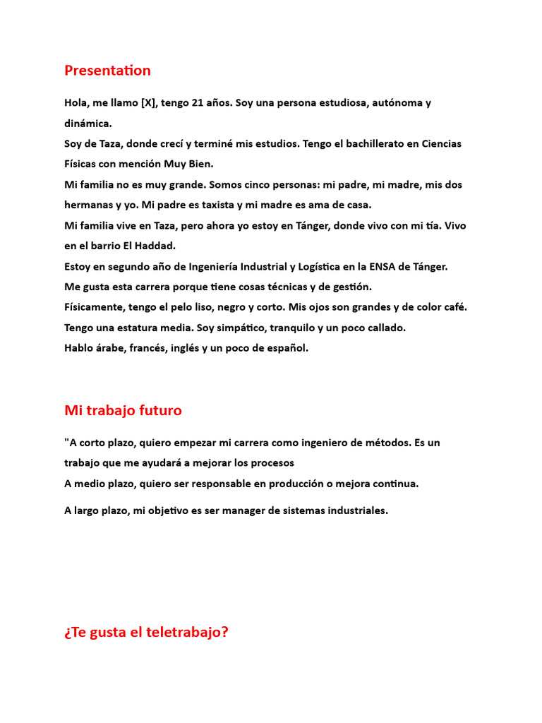 Presentación personal y metas profesionales | PDF