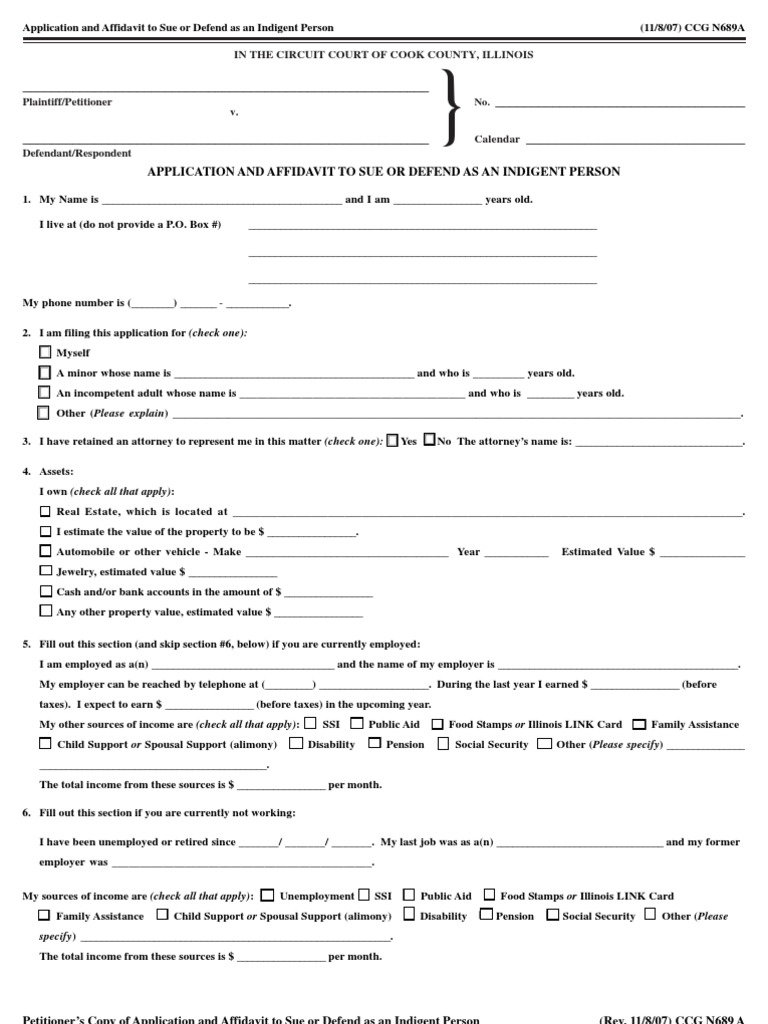 Indigent Person Legal Aid Application | PDF | Supplemental Security ...