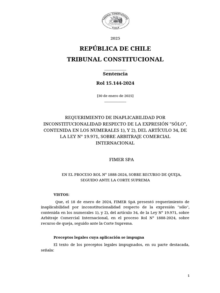 Sentencia Tribunal Constitucional de Chile Rol 15.144-2024 | PDF