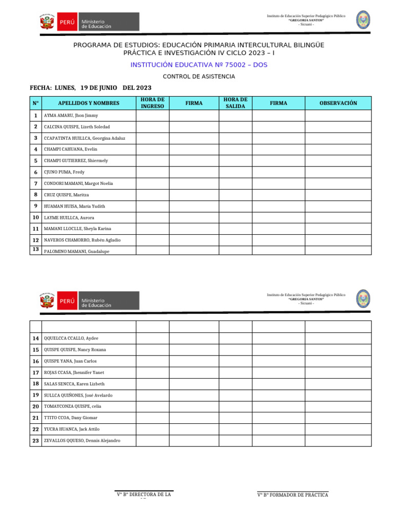Control de Asistencia Educación Primaria | PDF