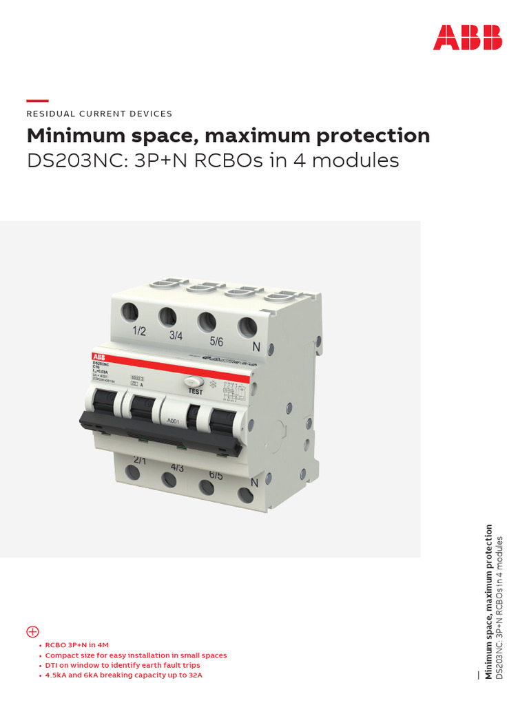 DS203NC: Compact 3P+N RCBO Solutions | PDF | Electricity | Electromagnetism