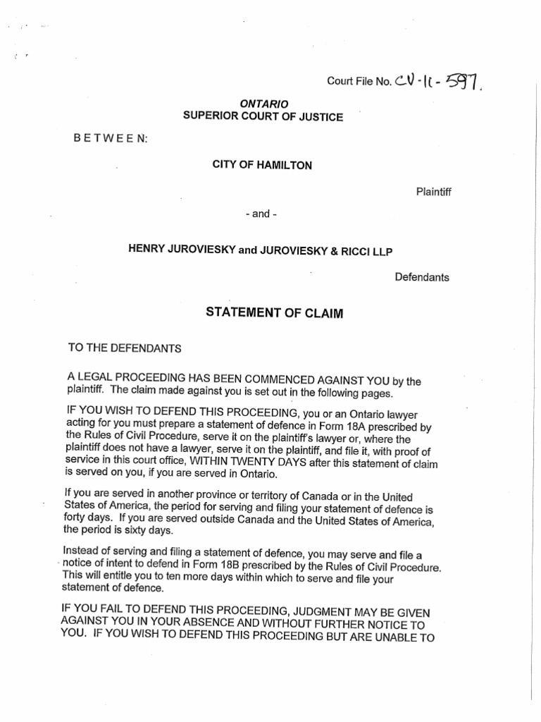 Statement of claim Summary Judgment Costs In English Law