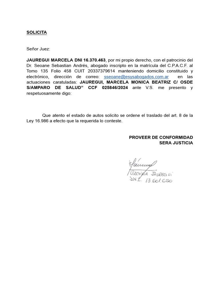 Solicitud de Amparo de Salud ante OSDE | PDF