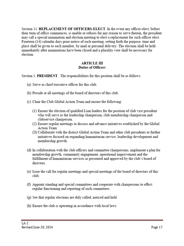 Club Officer Roles and Responsibilities | PDF | Board Of Directors ...