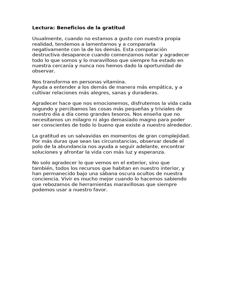 Beneficios de La Gratitud | PDF
