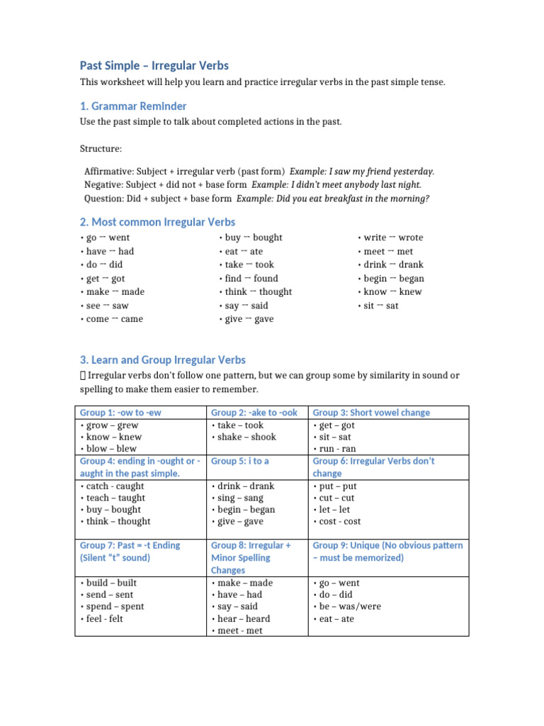 Past - Simple - Irregular - Verbs - Worksheet - Unilingua Saturday 2 ...