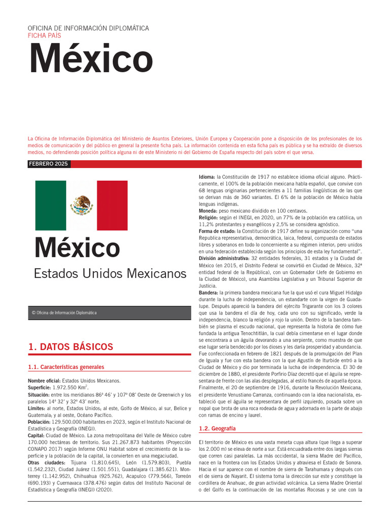 Ficha País: México 2025 | PDF | México | Gobierno