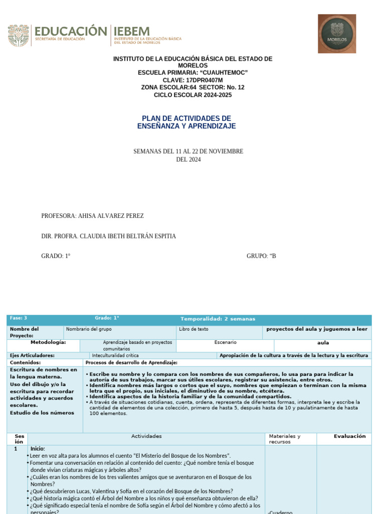 Plan de Actividades Primaria 2024-2025 | PDF | Educación primaria ...