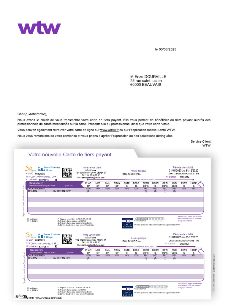 Carte de Tiers Payant WTW | PDF | Médecine générale | Programmes sociaux