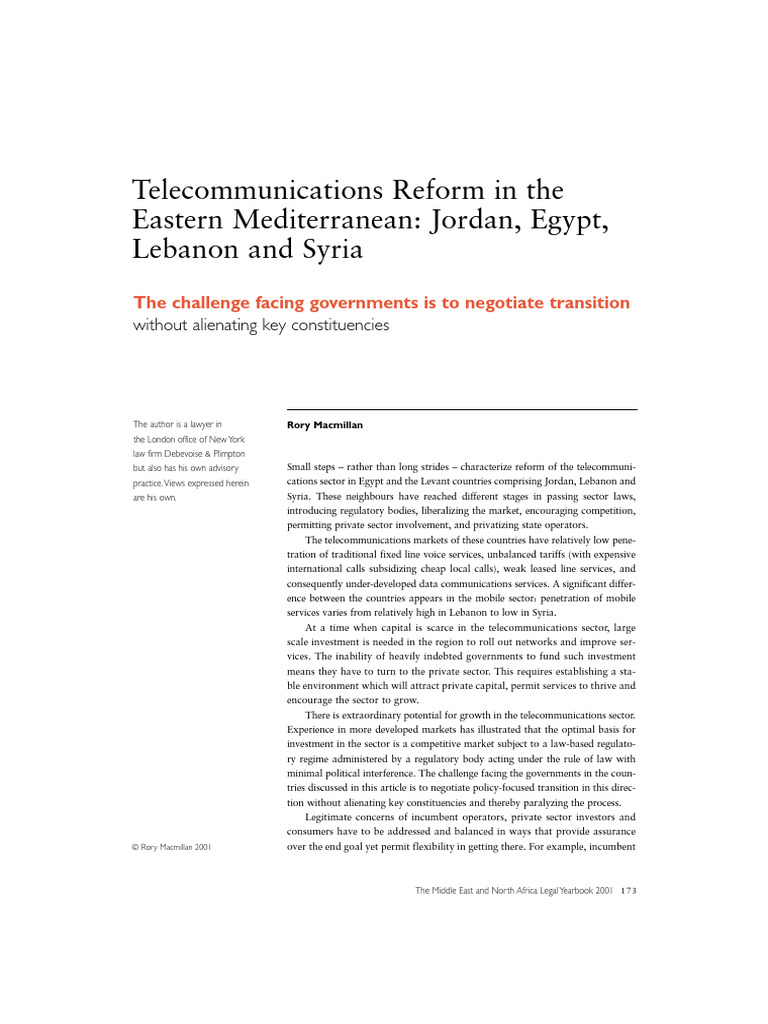 Jordan's Telecom Regulatory Reforms | PDF | Jordan | Telecommunications