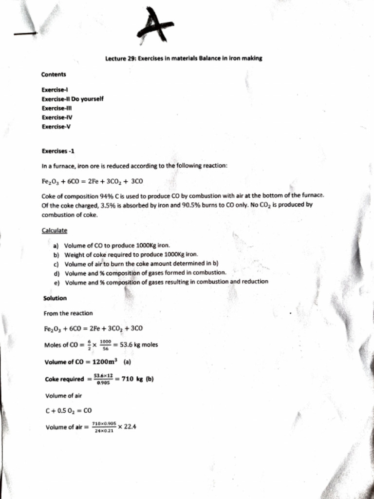 Exercises in Materials Balance, (MME 524) | PDF