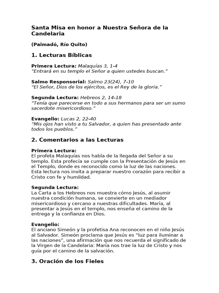 Santa Misa en Honor A Nuestra Señora de La Candelaria | PDF | Cristo ...