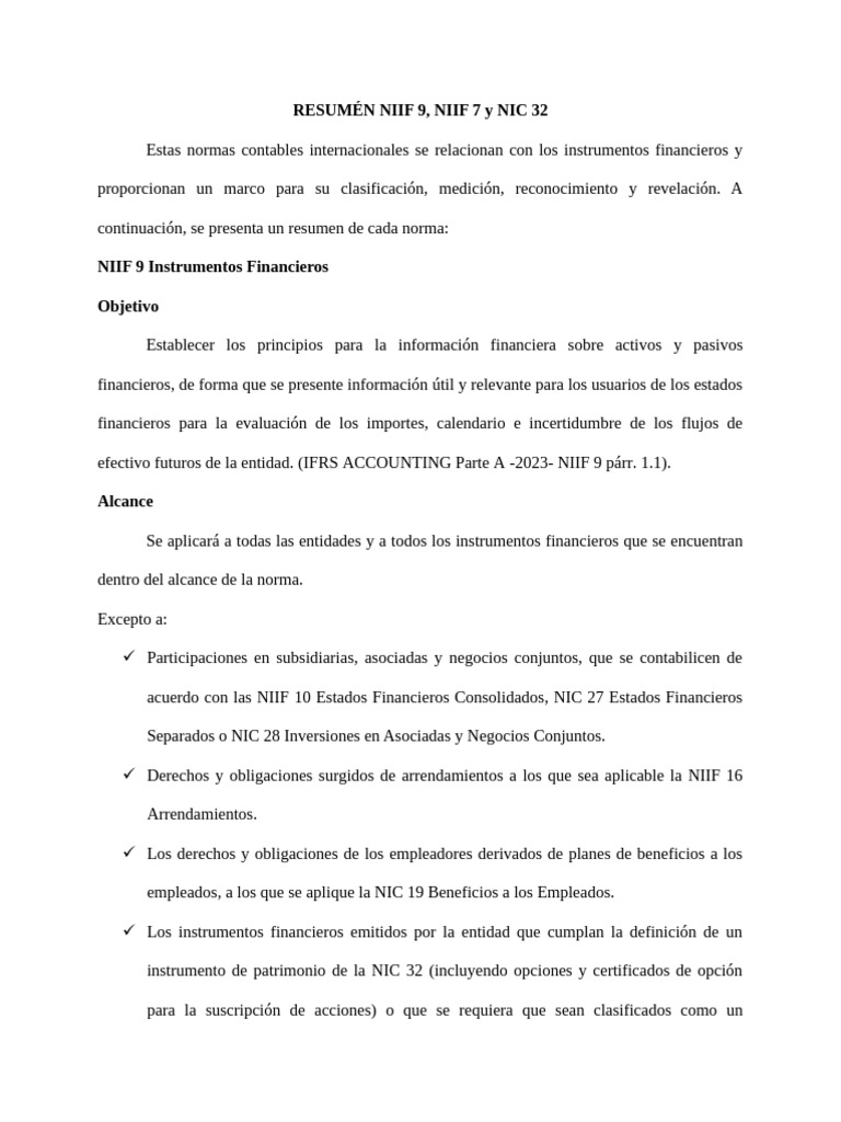 Resumen de NIIF 9, NIIF 7 y NIC 32 | PDF | normas internacionales de ...
